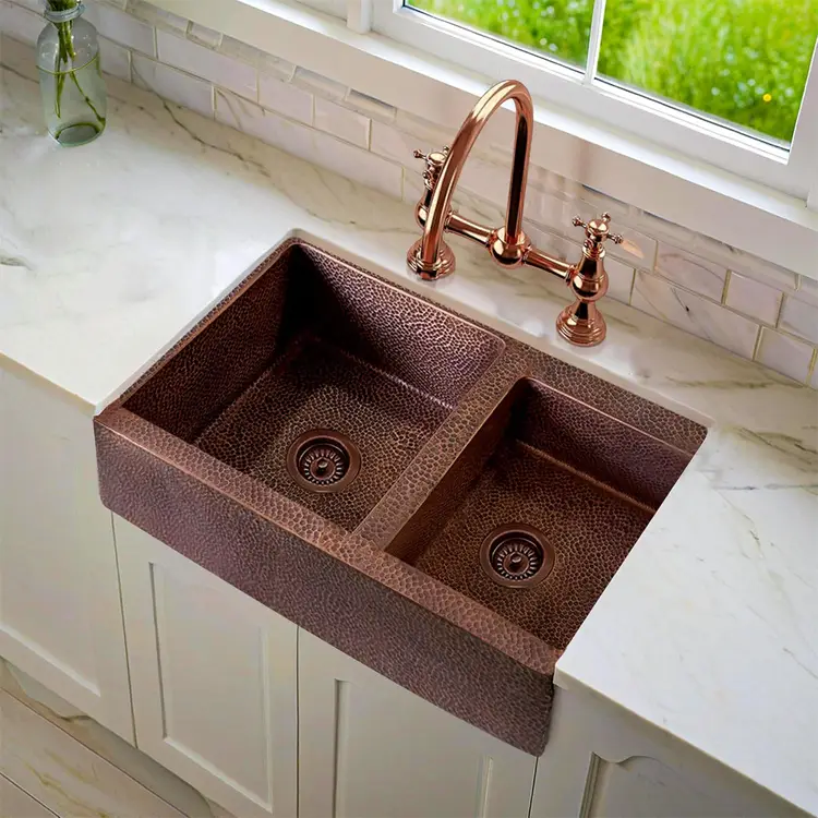 ct copper tailor 33' copper farmhouse kitchen 60 40 double bowl sink