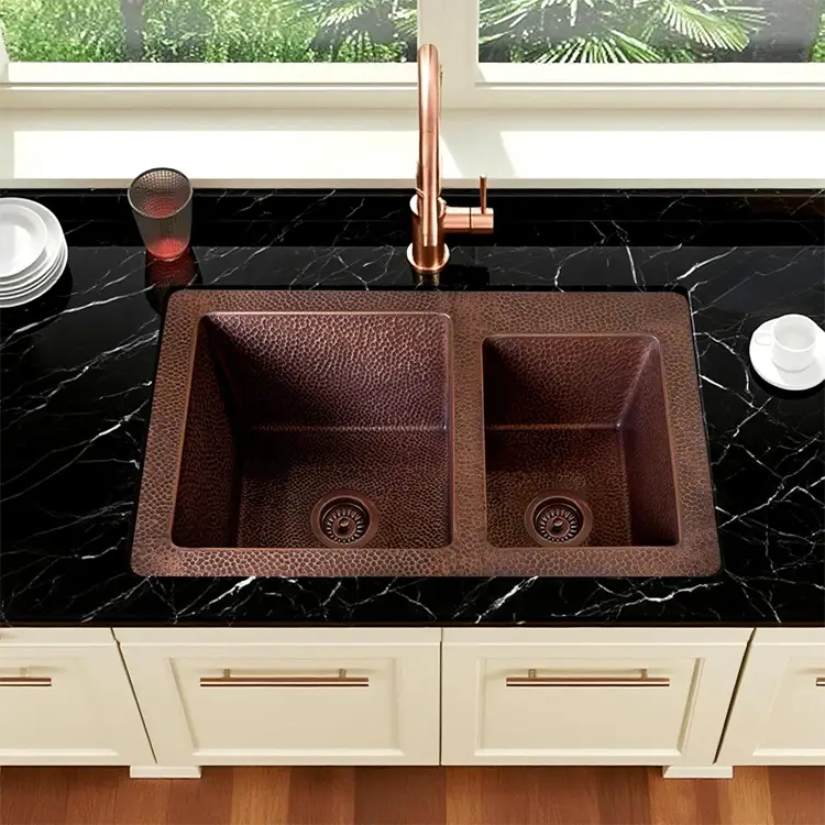ct copper tailor 33' copper undermount kitchen 60 40 double bowl sink
