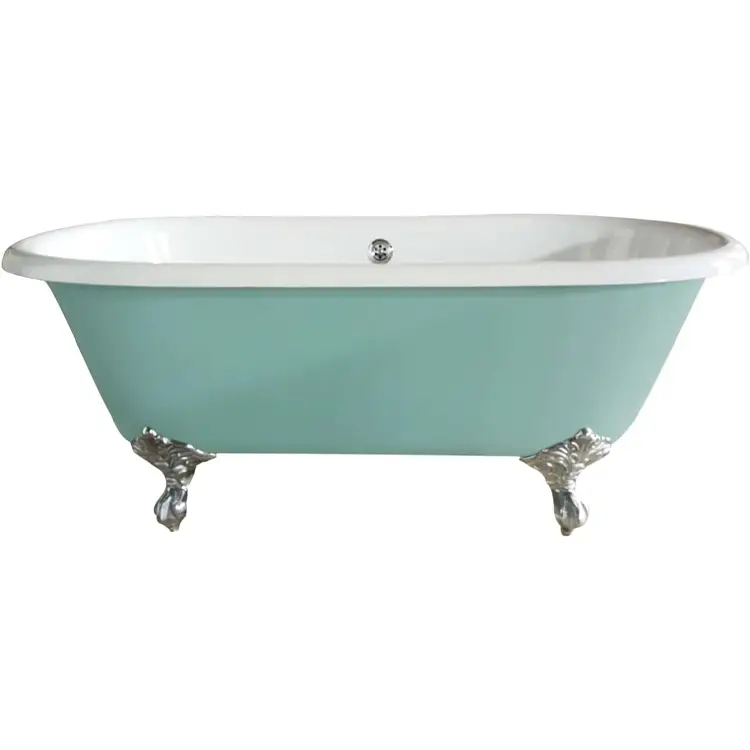 ct copper tailor 67” cast iron freestanding clawfoot blue bathtub