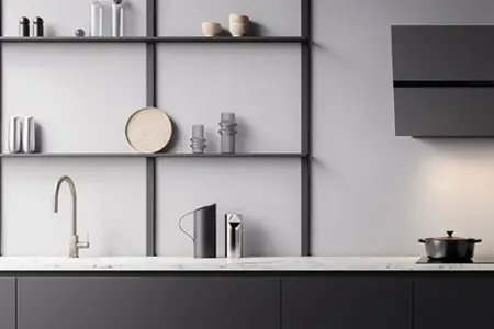 grey kitchen with range hood 450x300